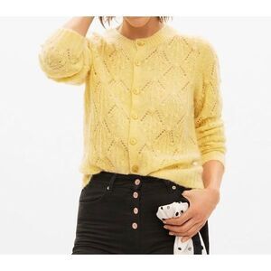 Part Two Ninellpw Wool Alpaca Blend Knitted Button Up Yellow Cardigan Womens XS
